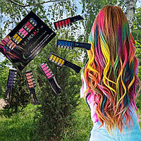 Набір гребінців 6 шт. із кольоровими крейдами для волосся Hair chalk