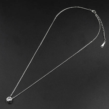 Подвеска Stainless Steel cеребристого цвета хрустальный белый камушек сваровски застежка карабин длина 45 см, фото 3