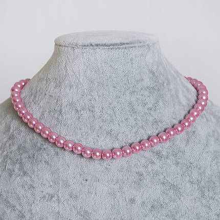 Бусы ожерелье цвет нежно розовый круглые акриловые под шею длинна 43 см размер шарика 8 мм застёжка карабин, фото 2