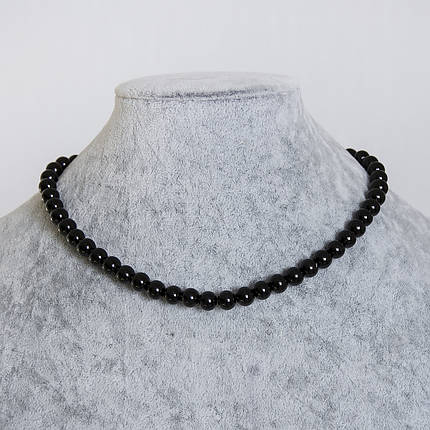 Бусы ожерелье цвет черный круглые акриловые под шею длинна 43 см размер шарика 8 мм застёжка карабин, фото 2