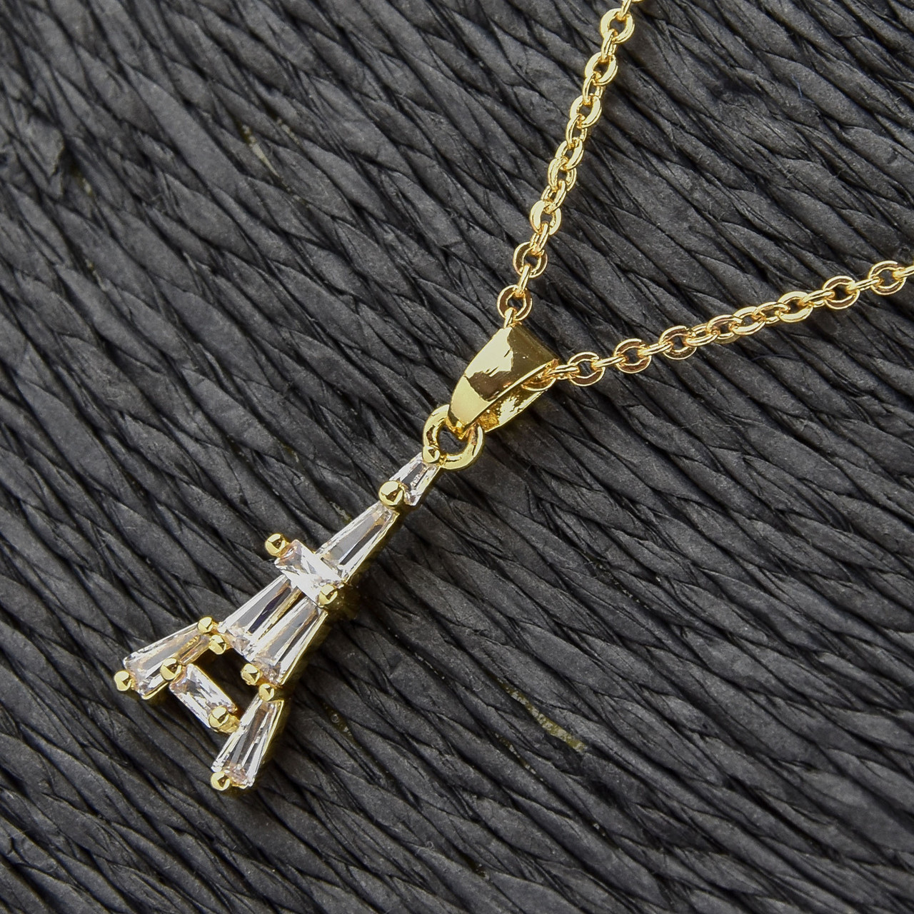 Підвіска з кулоном золотистого кольору кришталевий білий камінчик Ейфелева вежа застібка карабін довжина 50 см