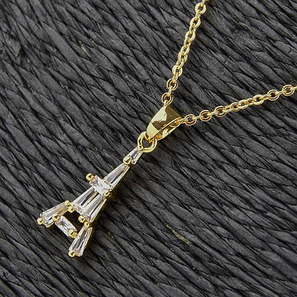 Підвіска з кулоном золотистого кольору кришталевий білий камінчик Ейфелева вежа застібка карабін довжина 50 см, фото 1