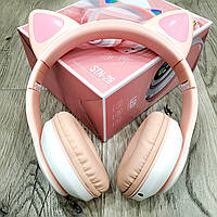 Беспроводные наушники с кошачьими ушками Headset Cat STN-28 Bluetooth наушники с микрофоном Розовые