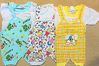 Летние комплекты песочники с футболкой унисекс на мальчика и девочку, хлопок, на 6 - 9, 9 - 12 месяцев.