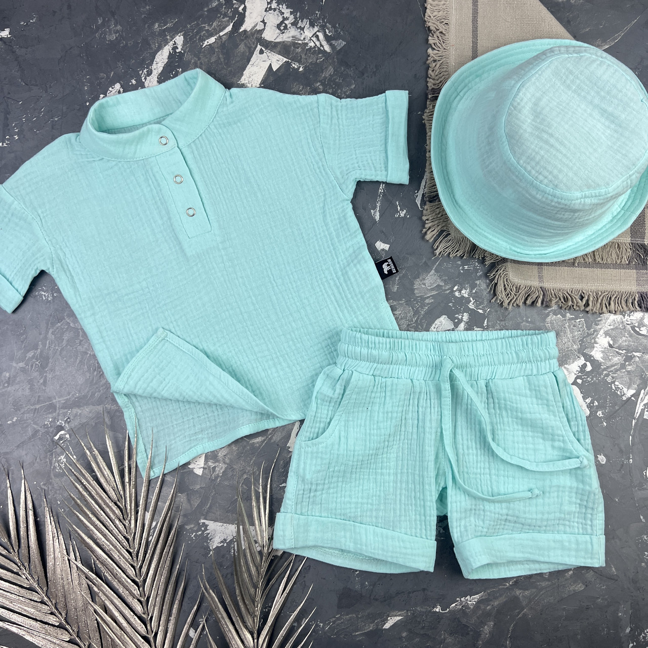 Костюм дитячий для хлопчика muslin cotton BEWARM шорти + футболка + панамка