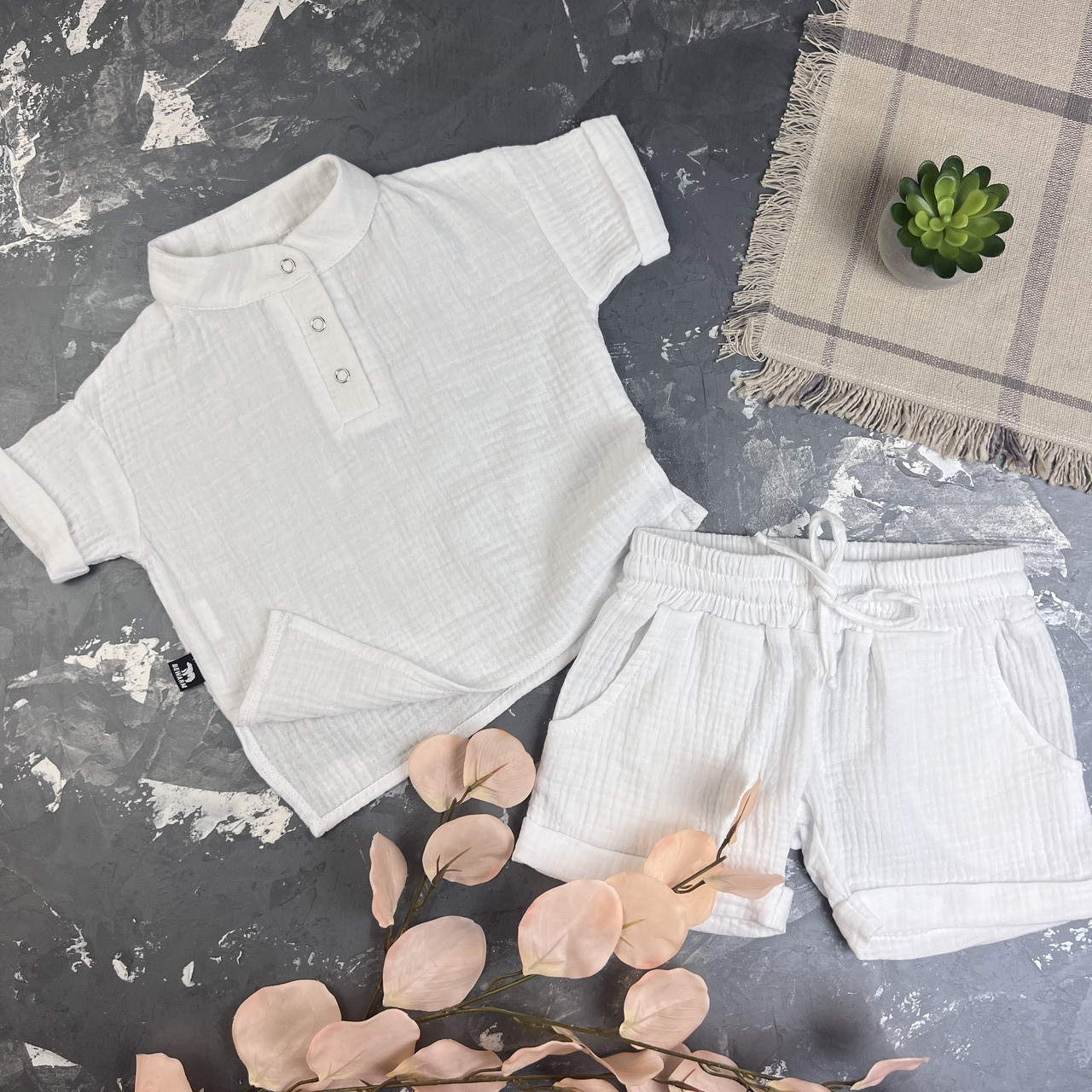 Костюм muslin cotton BEWARM дитячий шорти + футболка White