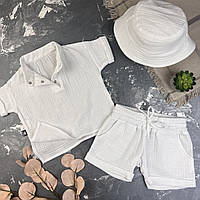Костюм muslin cotton BEWARM дитячий шорти + футболка + панама white
