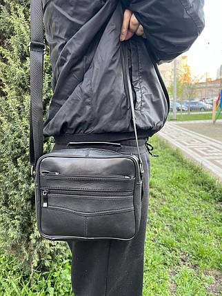Чоловіча шкіряна сумка 275-1111 Чорна, фото 1