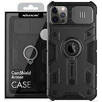 Противоударный TPU+PC чехол для iPhone 12 Pro / 12 - Nillkin CamShield Armor (шторка на камеру), черный