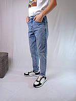 Мужские джинсы МОМ голубые джинсы укороченные широкие