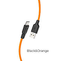 Кабель HOCO X21 Plus USB - Micro 2.4A, 1m, силиконовый, силиконовые разъемы, цвет черный+Orange