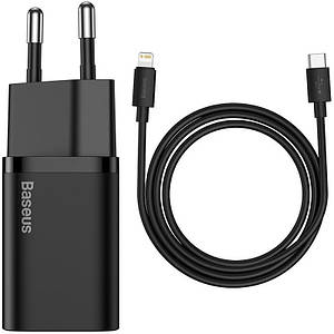 МЗП Baseus Super Si Quick Charger 1C 20W + кабель Type-C to Lightning (TZCCSUP-B) Чорний