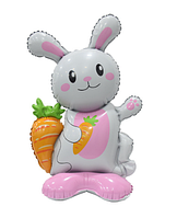 Фигура фольгированная стоячая Зайчик с морковкой, шар фигурный на стойке-подставке Китай 54х32 см