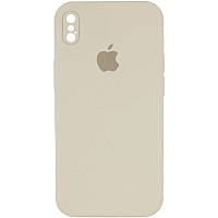 Чехол Silicone Case Square Full Camera Protective (AA) для Apple iPhone XS / X (5.8") Бежевый / Antigue White