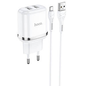 МЗП Hoco N4 (2USB/2.4A) + MicroUSB Білий