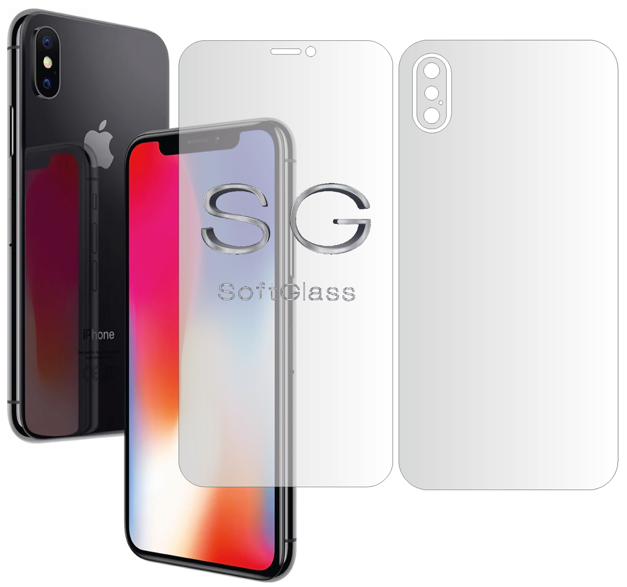 Бронеплівка для Apple iPhone XS Max комплект: для передньої і задньої панелі зносостійка поліуретанова SoftGlass, фото 1