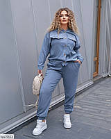 Вельветовый брючный женский костюм стильный молодежный повседневный куртка-бомбер и брюки большие размеры