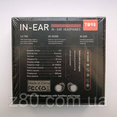 TW90 бездротові навушники блютуз TWS чорні, фото 4