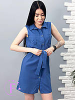 Льняное платье-рубашка без рукавов "Journey"| Распродажа модели 42-44, Темный джинс