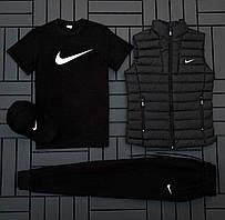 (п) Комплект із жилеткою Nike (футболка чорна + квітка + жилетка + штани).Хіт!