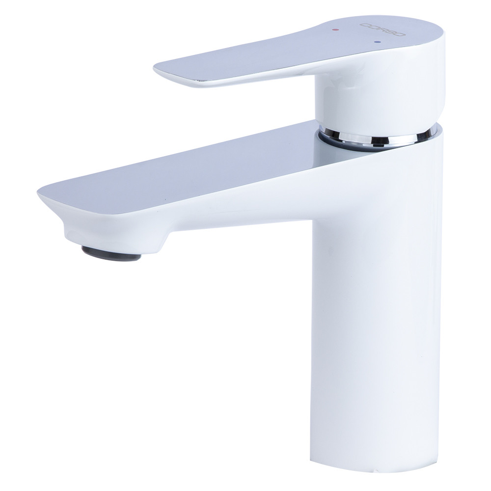 Змішувач для умивальника, рукомийника GARDA (латунь, литий, на шпильці, білий колір) для раковини ТМ CORSO, фото 1