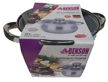 Каструля з кришкою-Нерж.сталь 3.9 л, 20*12,5 см BN-597 (6 шт./ясть)