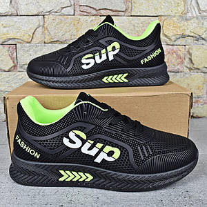 Кросівки підліткові для хлопчика Paliament Чорні із салатовим Еконубуком