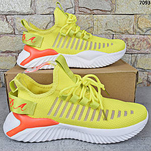 Кросівки жіночі весняно-літні Akuda, текстильні жовті кросівки на пінковій підошві