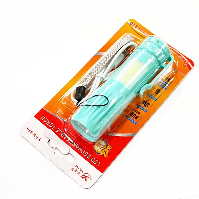 Ручний ліхтар Yajia YJ-5869A, Акумулятор, MicroUSB, 1LED+COB, бічне підсвічування, фото 1