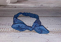 Повязка солоха для волос с бантиком синего цвета