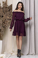 Нарядное платье женское бордового цвета шифон-сетка