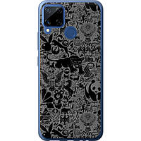 Чехол силиконовый на телефон Realme C15 Чёрно-серый стикер бомбинг "2432u-2063-58250"