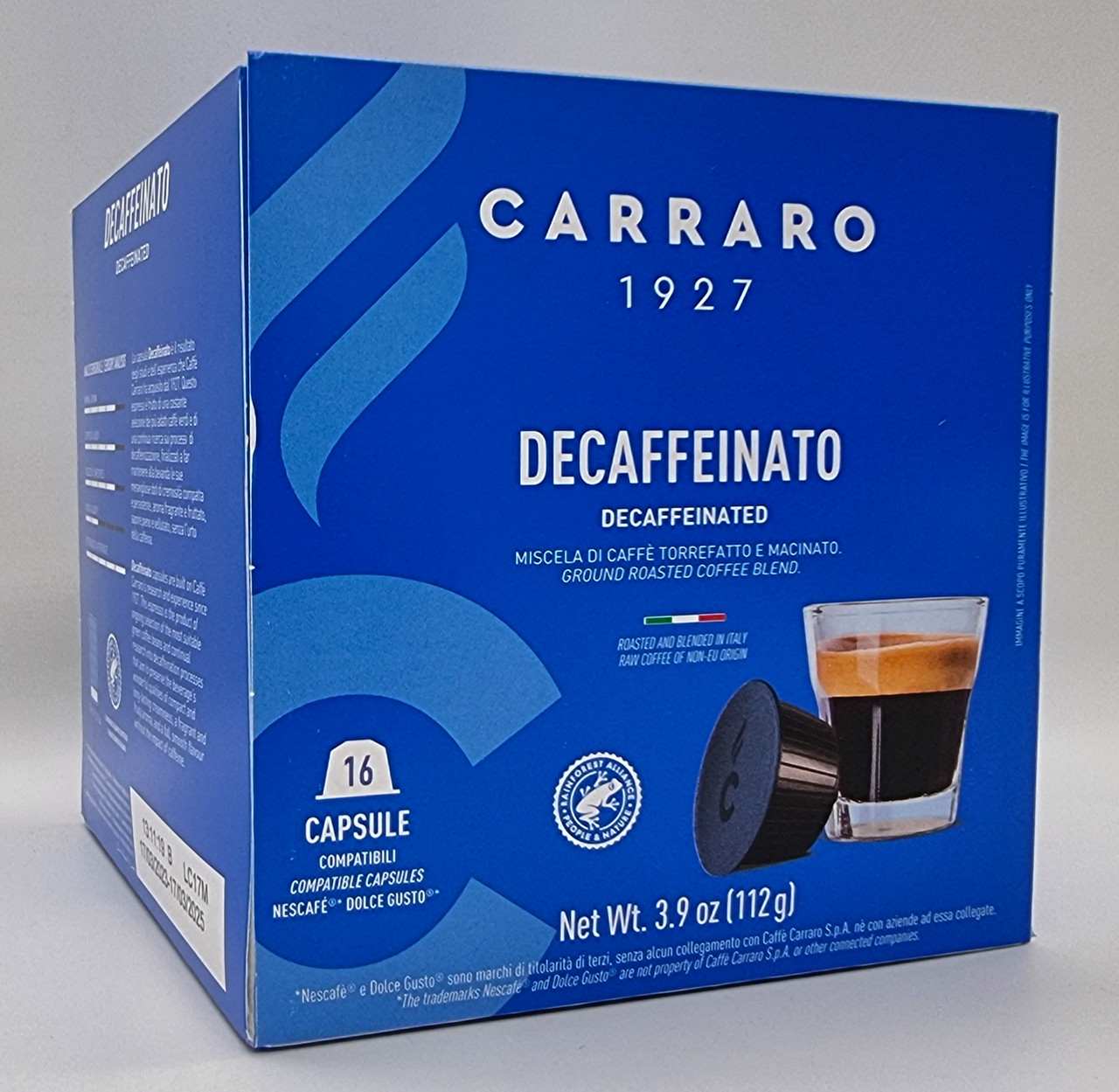 Кава в капсулах для кавомашин Nescafe Dolce Gusto "Carraro" DECAFFINATO 16 шт. Італія