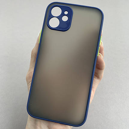 Чохол для Apple iPhone 12 чохол із захистом для камери з кольоровими кнопками на айфон 12 темно-синій tcb, фото 1