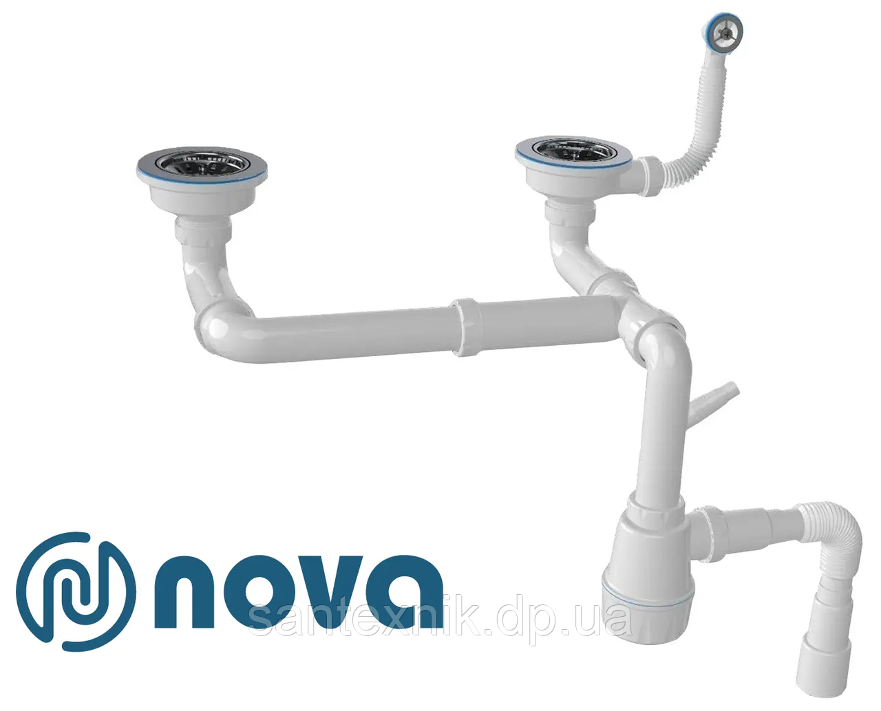 Сифон подвійний NOVA (Нова) для кухонної мийки + перелив 1196
