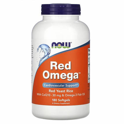 Червоний ферментований рис с коензимом Q10 Now Foods Red Omega Red Yeast Rice with CoQ10 - 180 капс., фото 1