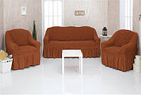 Чехлы натяжные на диван 3-х местный и два кресла Venera 01-209 (универсальные) Горячий шоколад