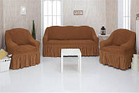 Чехлы натяжные на диван 3-х местный и два кресла Venera 01-210 (универсальные) Темно-бежевый