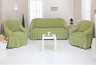 Чехлы натяжные на диван 3-х местный и два кресла Venera 01-228 (универсальные) Оливка