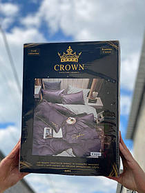 Євро комплект постільної білизни Сатин Бавовна-Crown фіолетовий ліловий
