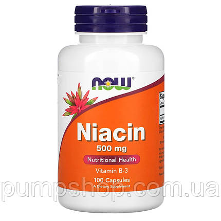 Ніацин (вітамін В-3) NOW Foods Niacin Vitamin B-3 500 мг 100 капс., фото 2