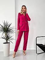 Малиновый стильный костюм-тройка (топ+штаны+пиджак) с 42 по 48 размер