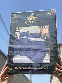Євро комплект постільної білизни Сатин Бавовна-Crown темно-синій з блакитним синій з голубим