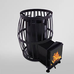 Піч для бані Бочка 20 м3 з виносом, дверцята 315*315 і склом