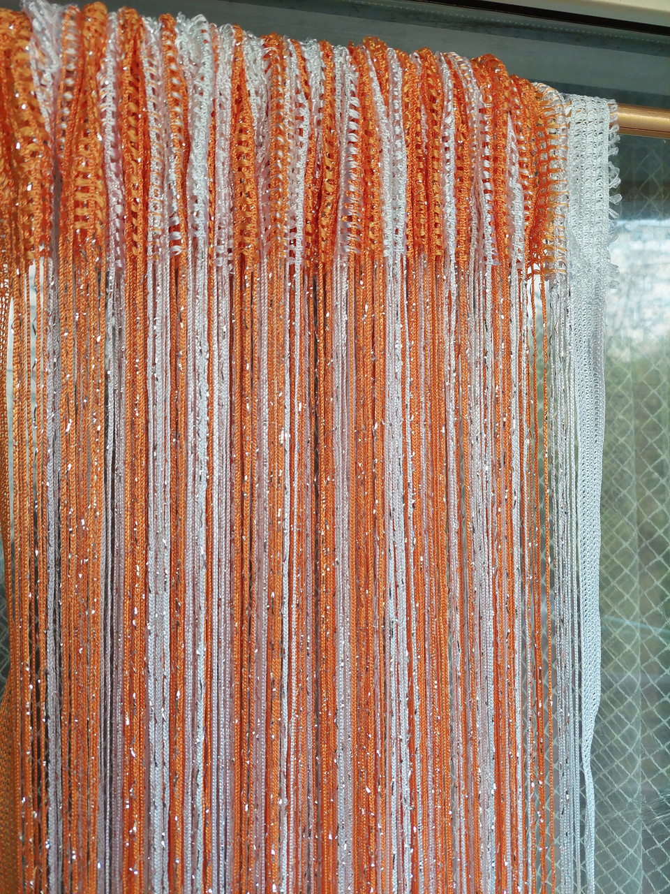 Штори нитки кісея дощ з люрексом райдужні № 1-3 білий/помаранчевий 3 м на 2.8 м, фото 1