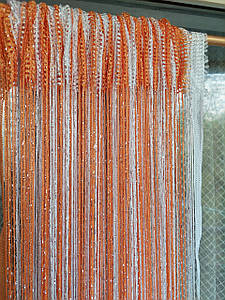 Штори нитки кісея дощ з люрексом райдужні № 1-3 білий/помаранчевий 3 м на 2.8 м