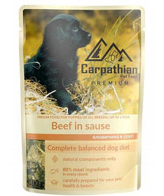 Вологий корм для цуценят всіх порід Carpathian Pet Food з яловичиною у соусі 100г