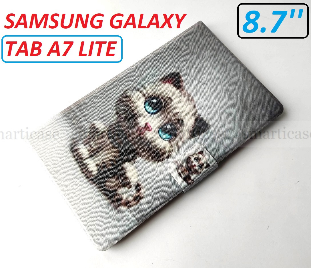 Серый чехол книжка с рисунком для планшета Samsung Galaxy tab A7 lite SM-T220 SM-T225 (8,7 дюймов, котик) - фото 1 - id-p1848018068
