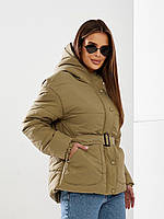 Куртка демісезона жіноча на поясі батал арт. 332 зелений/ хакі