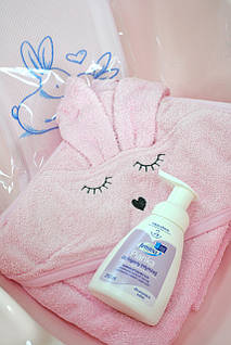 Рушник Twins Rabbit 100*100 капюшон з вушками, pink